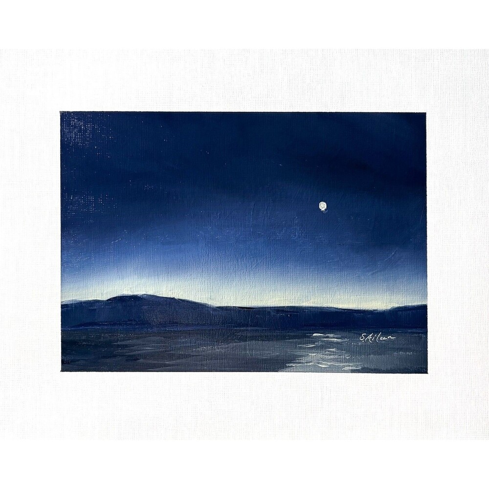 8x10 Original Oil Landscape Painting Nocturne Impressionist Night Sky Art Signed